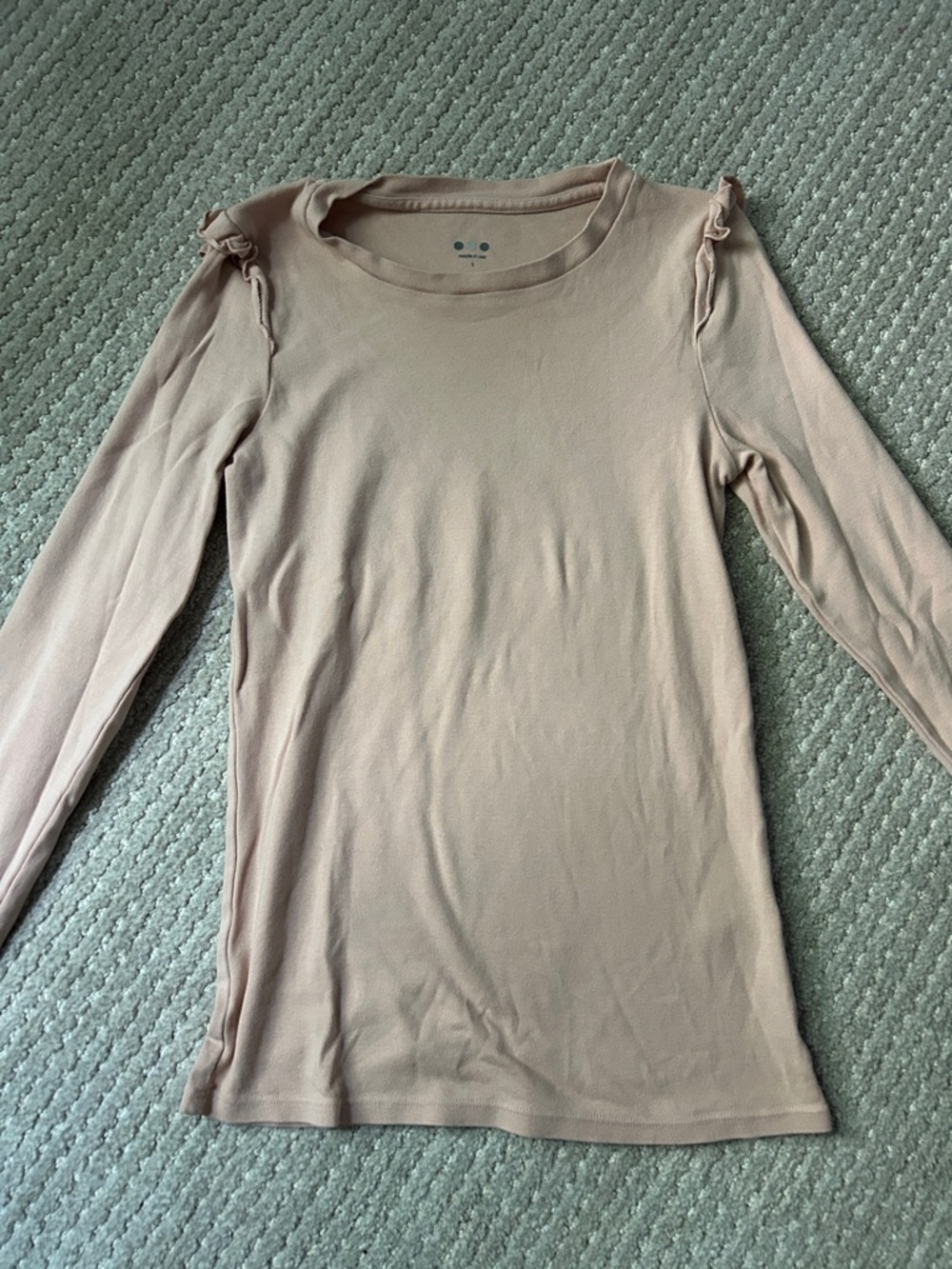 Blush Pink Long-Sleeve Ruffle Shoulder Top